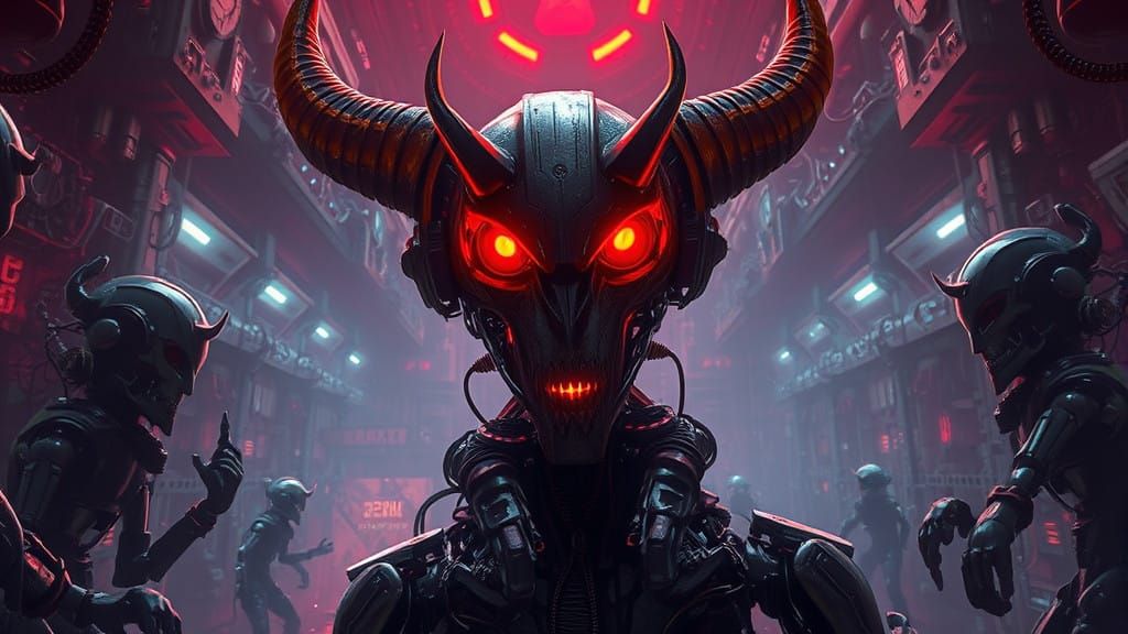 Cyberpunk Robot Underworld in Dark, Industrial Aesthetic