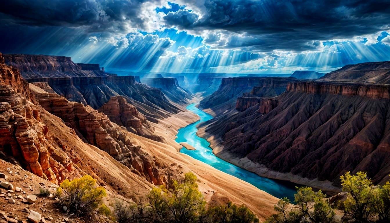 Surreal Desert Oasis in Vibrant Summer Light