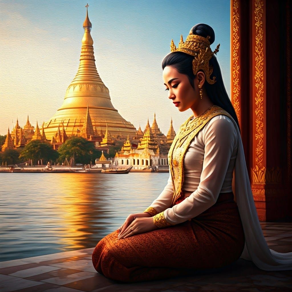 Majestic Burmese Queen: Htibyuhsaung Medaw in Prayer