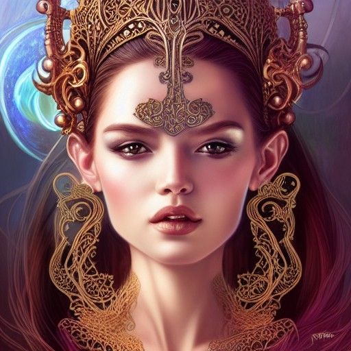 Sci-Fi Princess with Filigree Crown: Digital Portrait