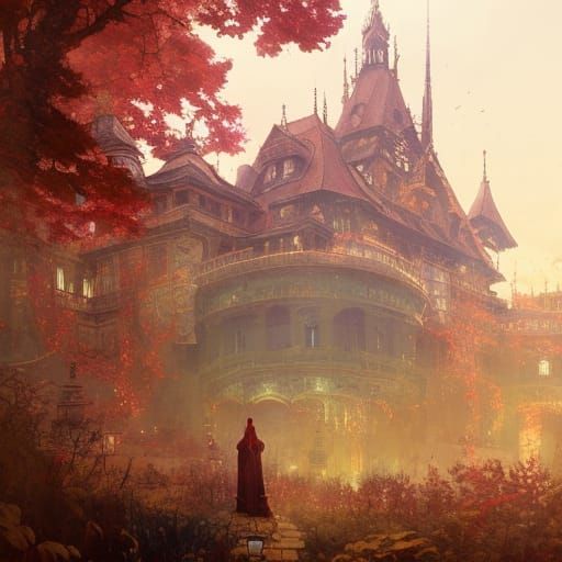 Magical Horror Palace Painting with Art Nouveau Elements