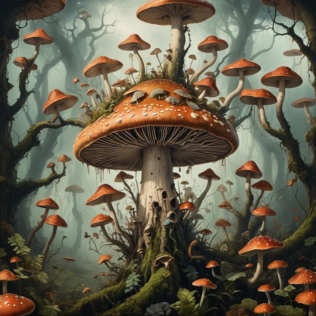 Surreal Mushroom Portrait in Painterly Style