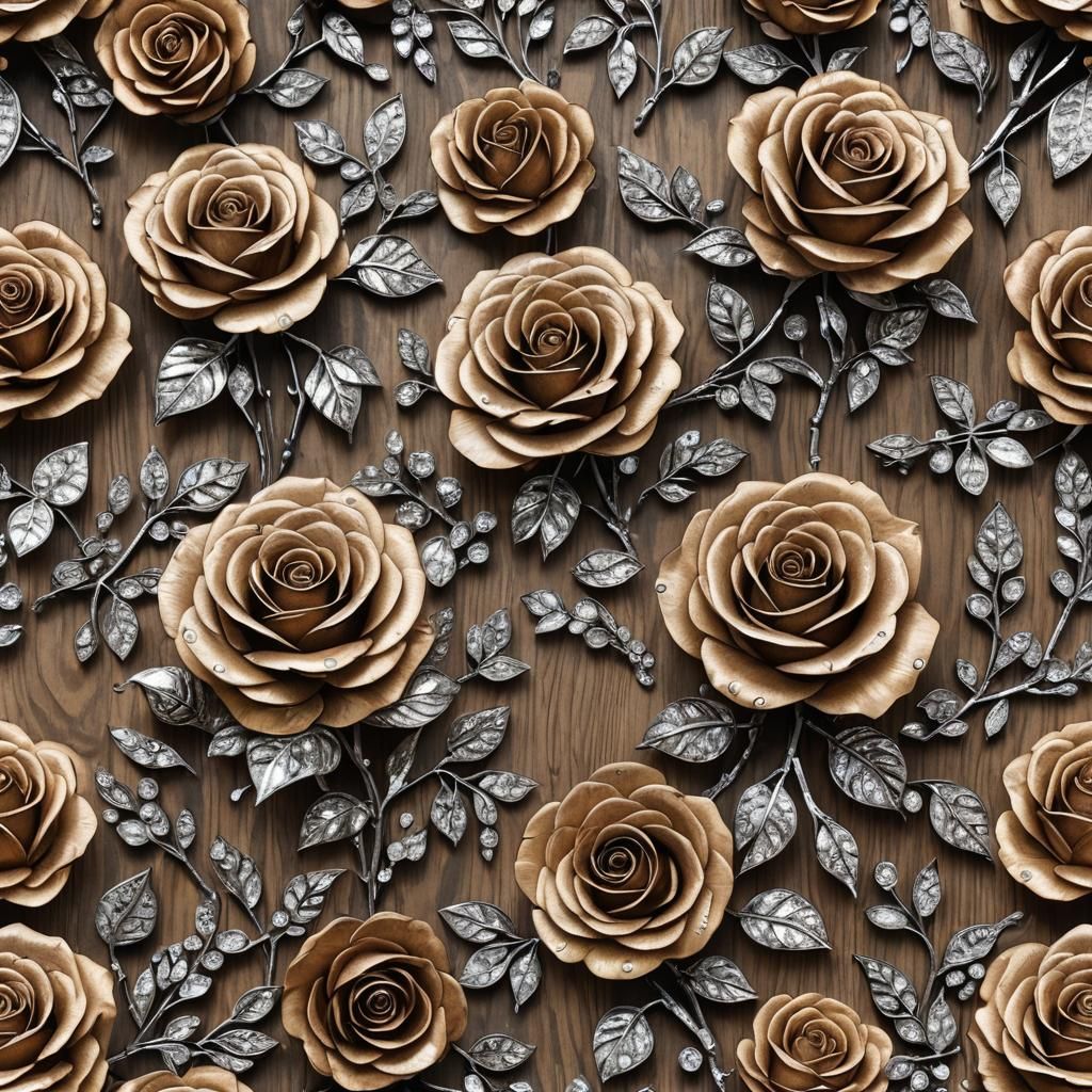 Roses Forged from Wood, Metal, and Diamonds