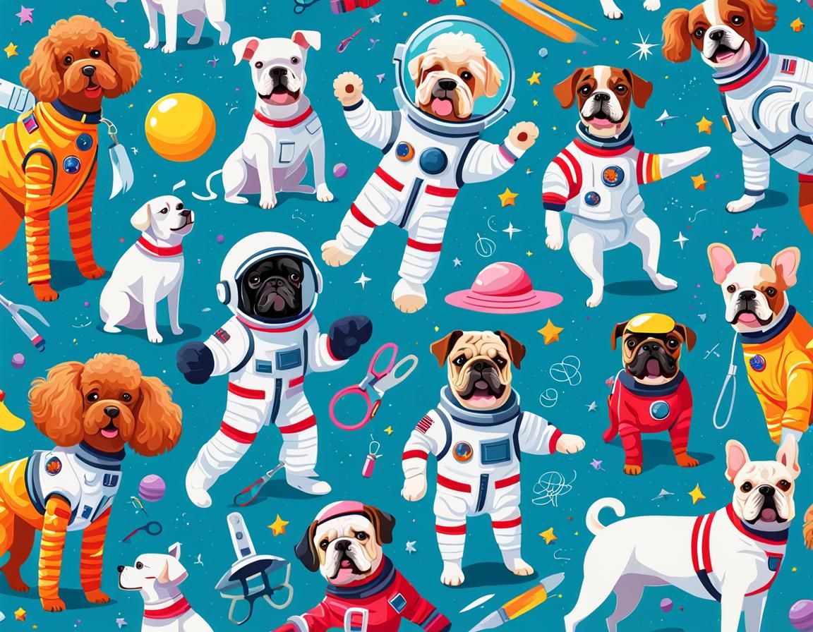 Playful Dogs in Costume: A Digital Cartoon Art