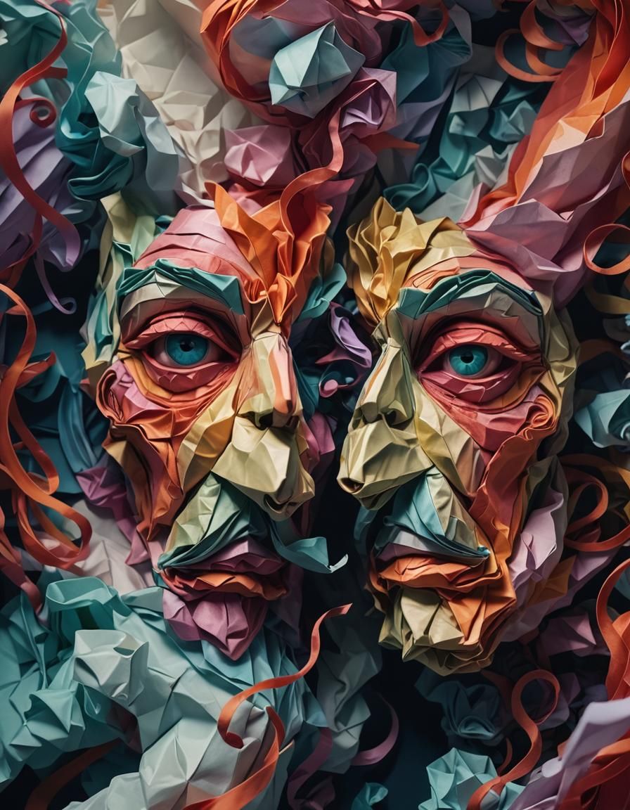 Vibrant Origami Paper Sculpture in Whimsical Candy Art Style