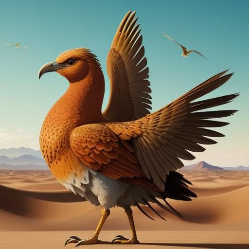 Sweeping Desert Landscape with a Majestic Giant Bird in Rega...