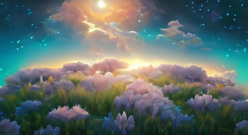 Iridescent Pastel Alien Landscape with Luminous Flora