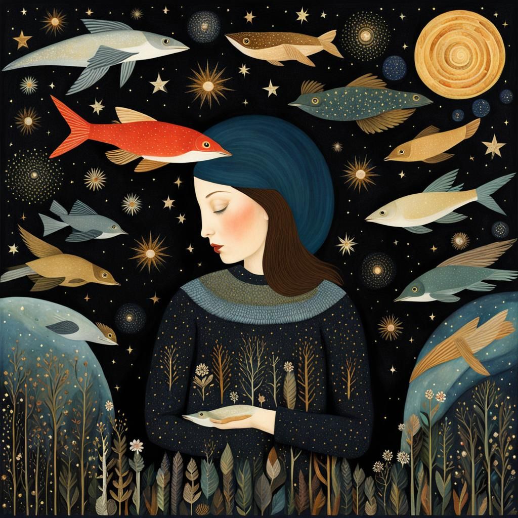 Mystical Creatures Soaring Through Galaxy in Dreamy Collage