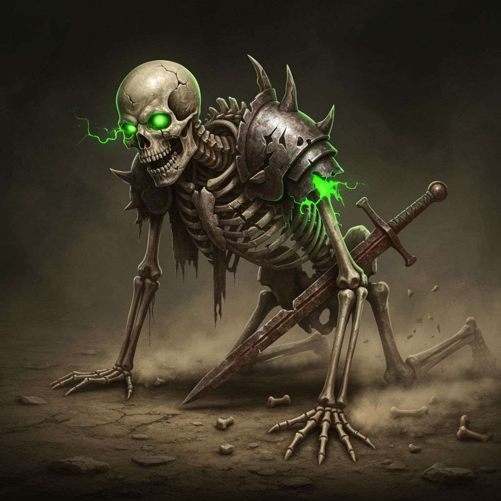Legless Skeleton Crawls With Cracked Bones in Dark Fantasy A...