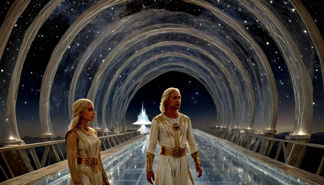 Ashtar and Mira at Crystal Bridge Under Stars