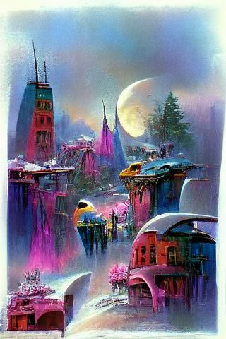 Futuristic Lunar City in Bold Colors