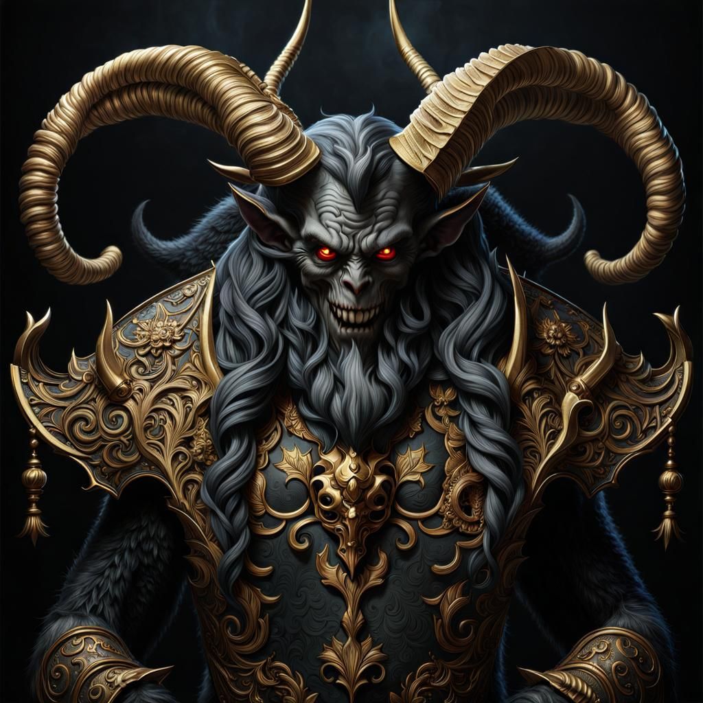 Ominous Krampus with Golden Branch: Psychedelic Horror Art