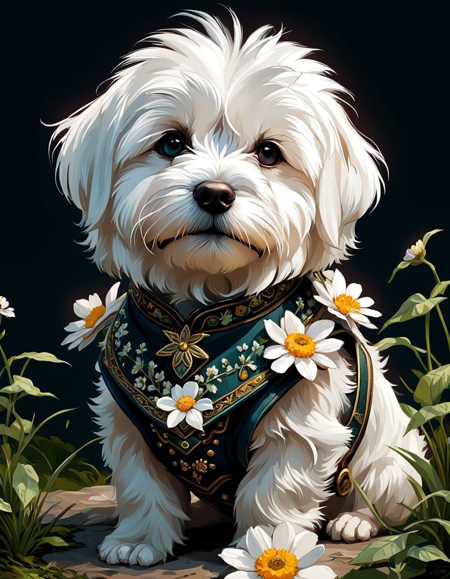 Cute Baby Coton de Tulear in Vibrant Floral Attire
