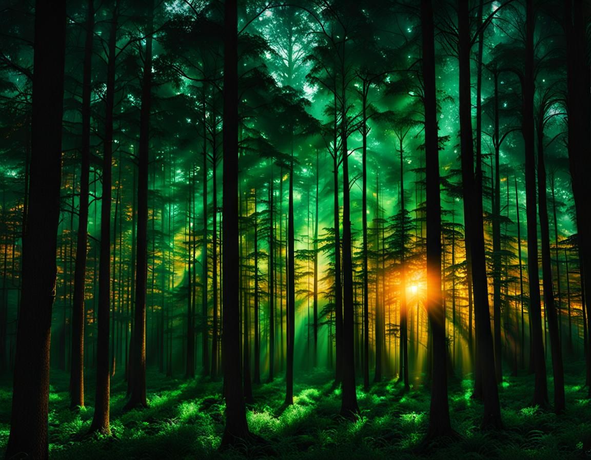 Enchanted Emerald Forest at Sunset: Bokeh Photography