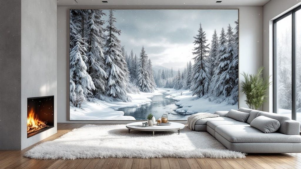 Winter Wonderland Painting Invades Modern Living Room