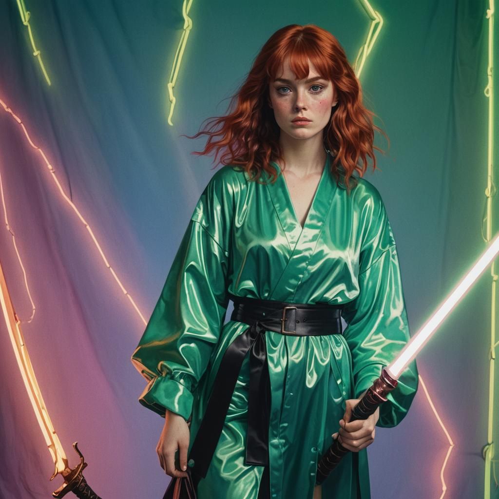 Red Haired Warrior in Synthwave Neon Style