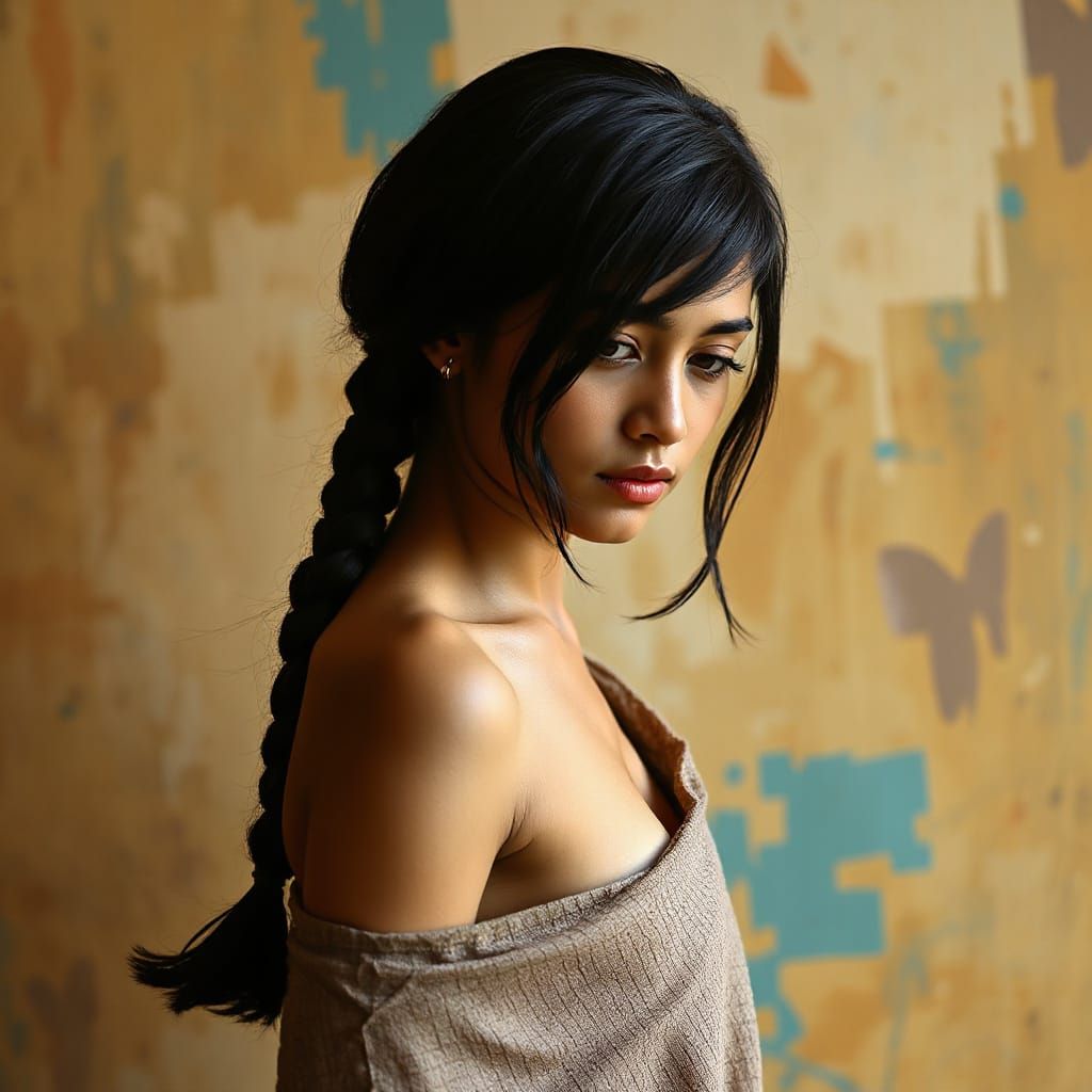 Gaunt Himachal Woman Portrait with Earthy Abstract Backgroun...