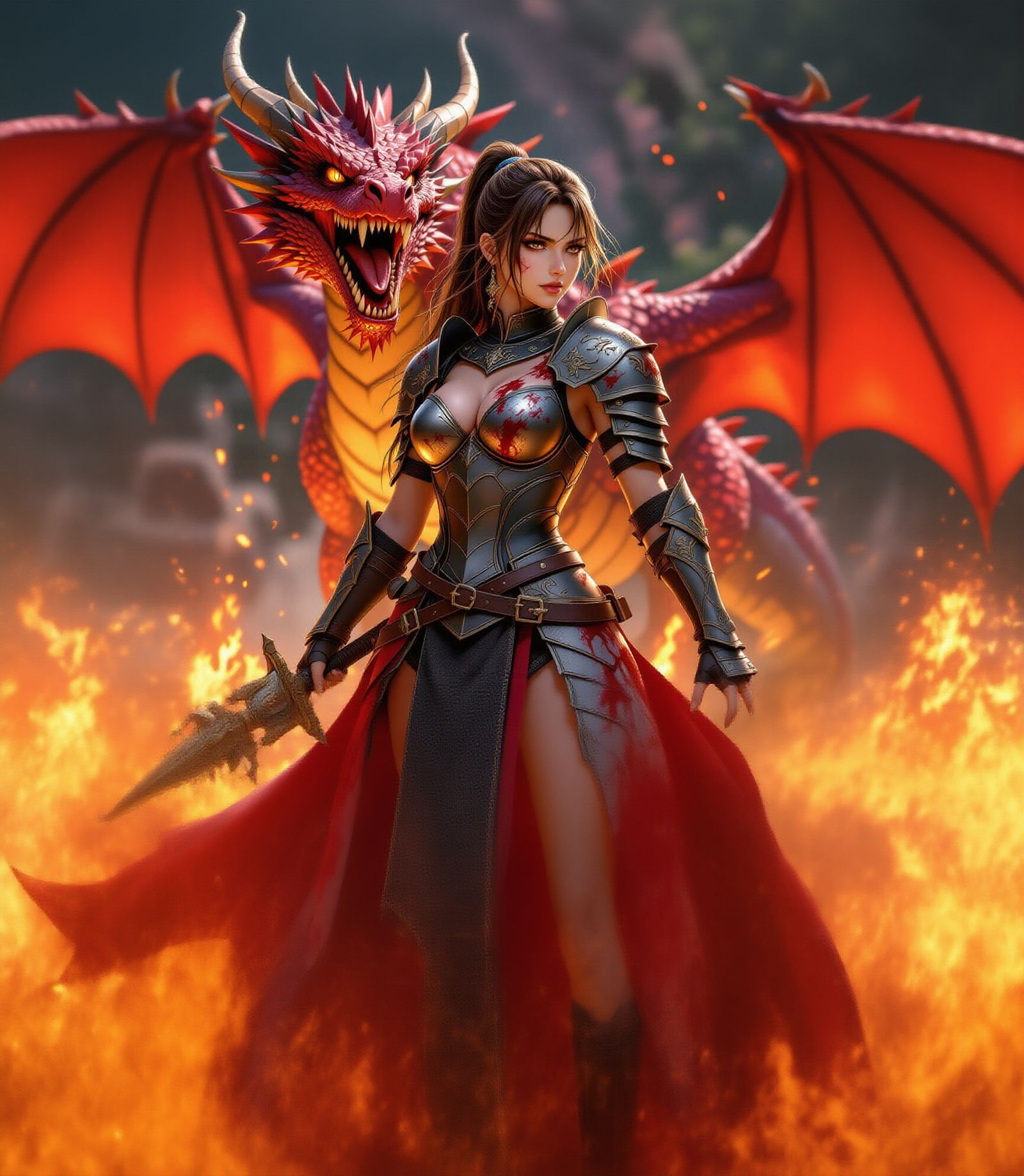Dragon Queen Victorious with Claymore and Bloody Armor