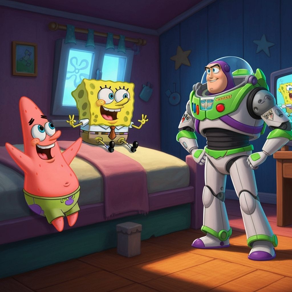 SpongeBob, Patrick, and Buzz in Pixar Style