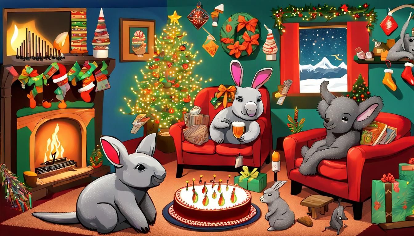 Festive Christmas Eve Dreamscape with Quirky Objects