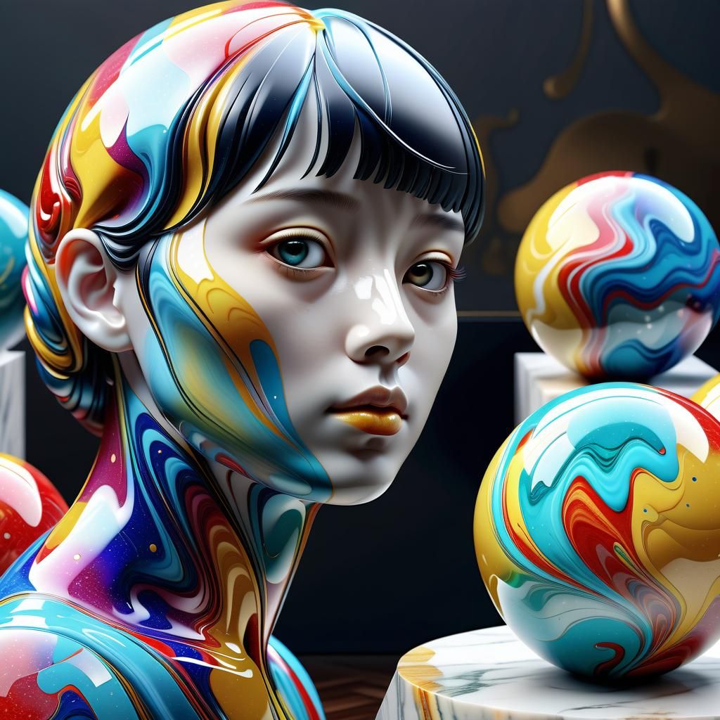 Colorful Marble Woman: Hyper-Realistic 3D Masterpiece