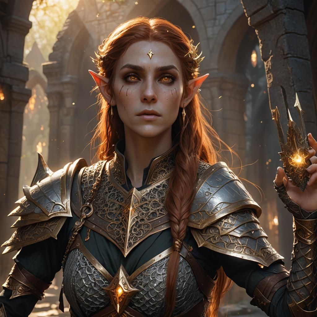 Female Elf Cleric Vanquishing Undead in Fantasy Art