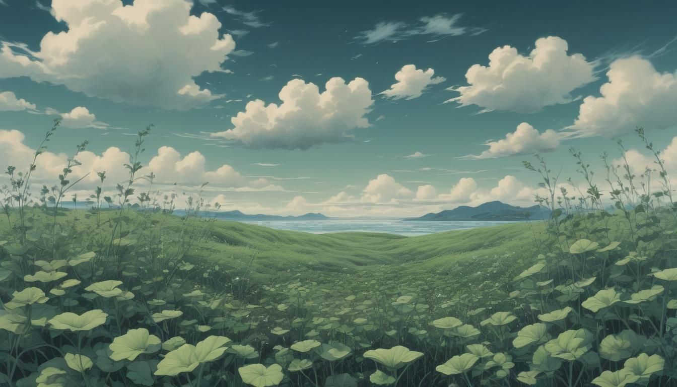 Surreal Porpoise Weed Field in Japanese Ink Style