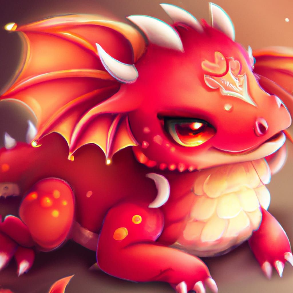 Adorable Chibi Fire Dragon Digital Illustration