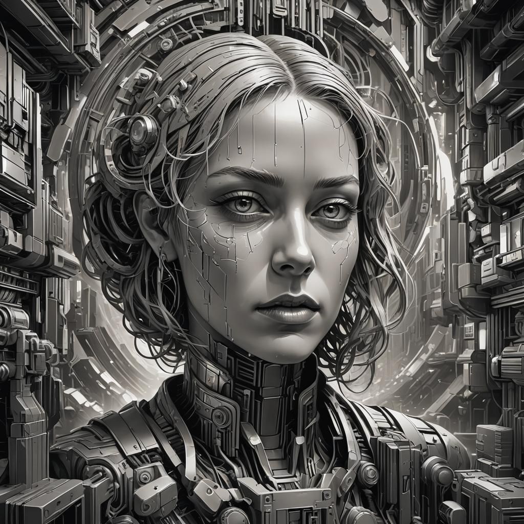 Monochromatic Art Deco Painting with Dynamic Lighting