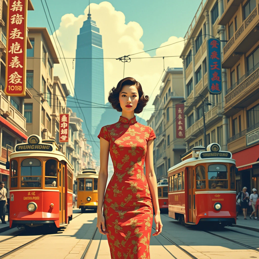 Hong Kong Travel Poster in Vintage Style