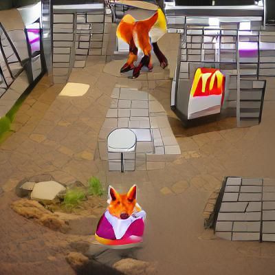 Isometric Cartoon Femboy Fox at McDonald's