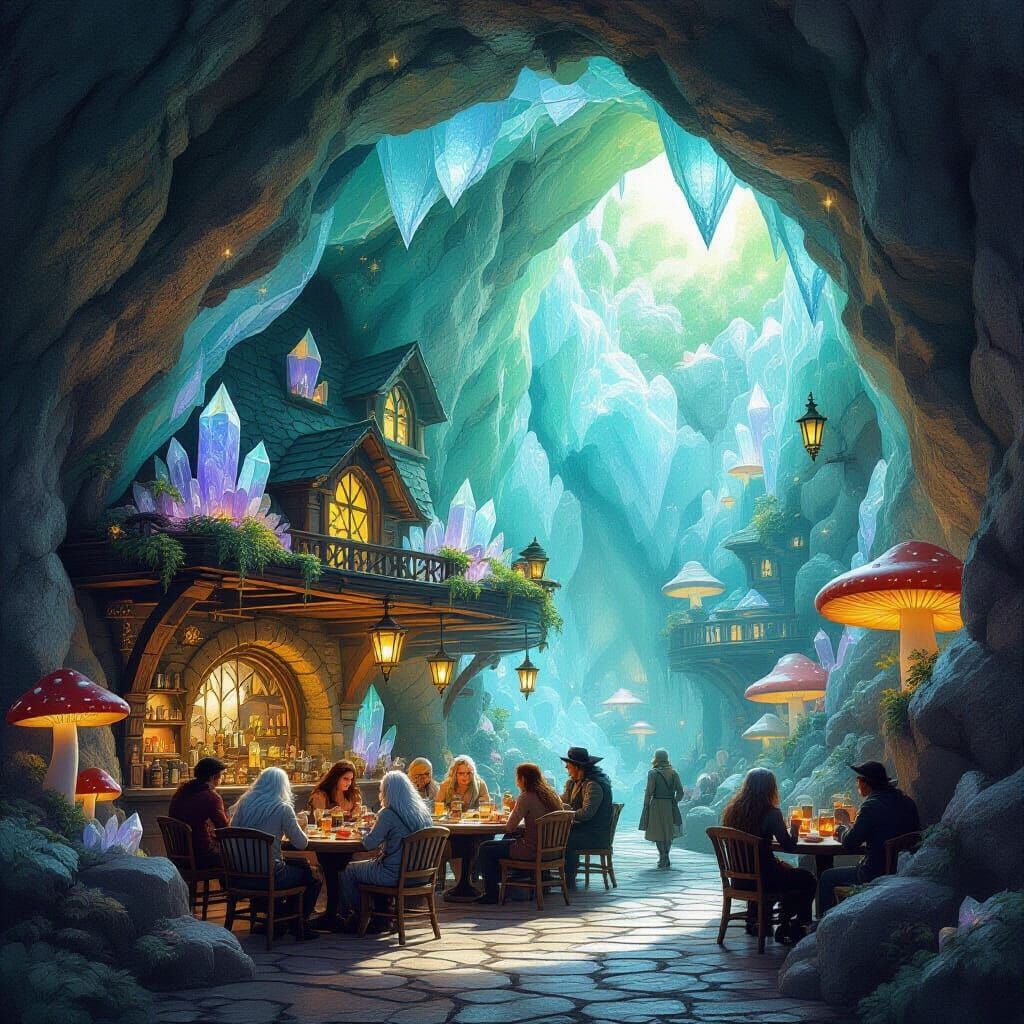 Fantastical Geode Tavern with Bioluminescent Light