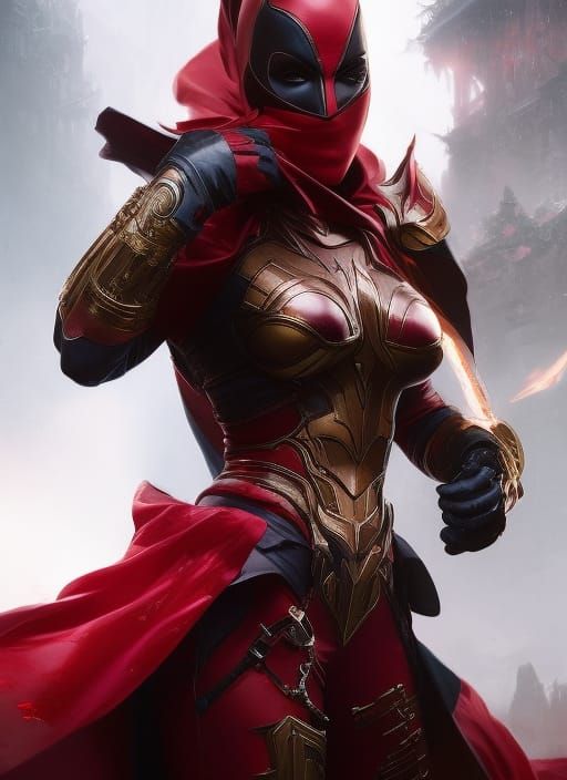 Lady Deadpool Giantess in Hyperdetailed 8k Portrait