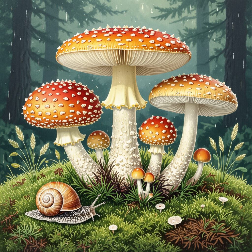 Mushroom Botanical Engraving in Ernst Haeckel Style