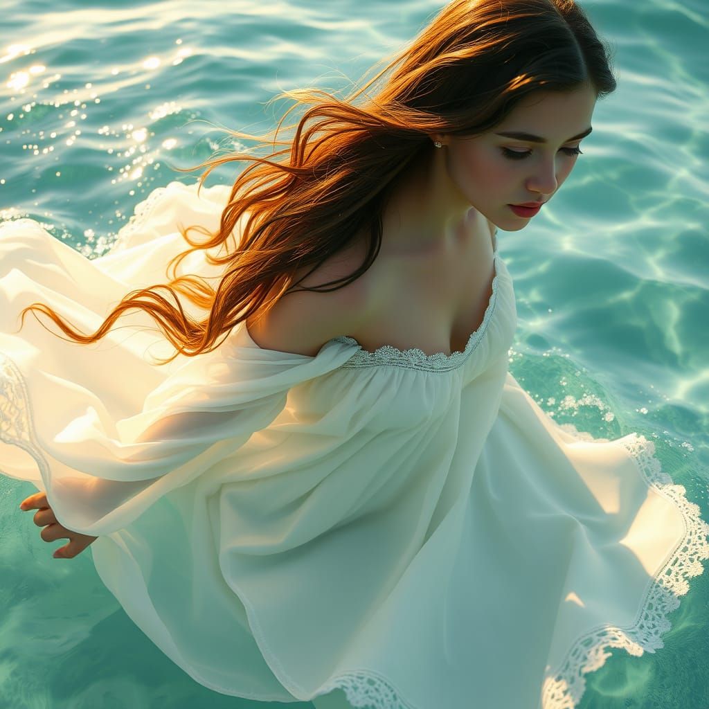 Teen Girl in Ocean: Ethereal Matte Painting