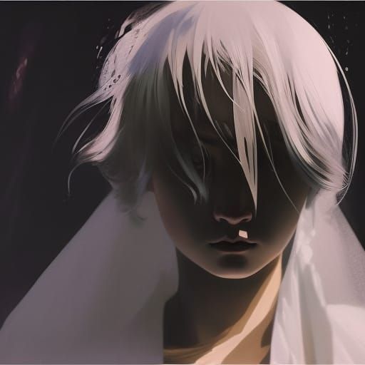 Sinister Ghost Girl in Dark Room, Watercolor Art