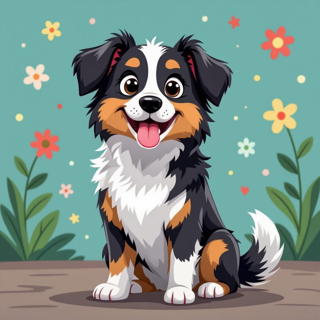 Whimsical Cartoon Dog with Shaggy Fur and Quirky Hairstyle