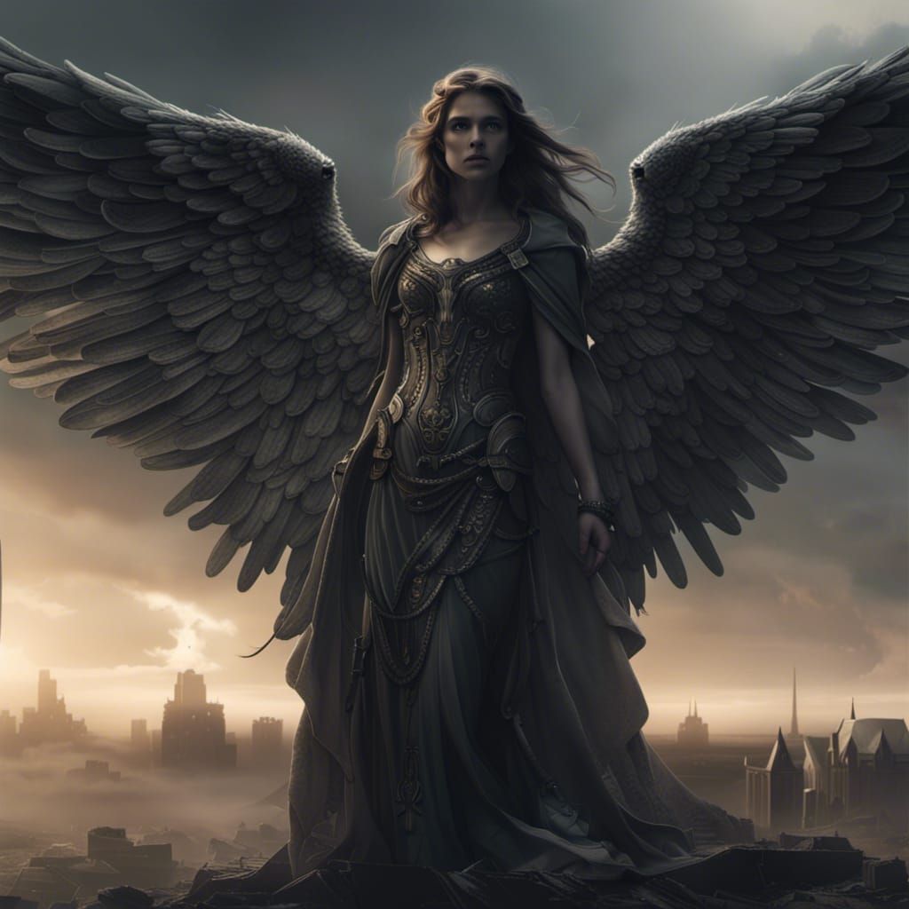 Dramatic Dark Guardian Angel Digital Painting