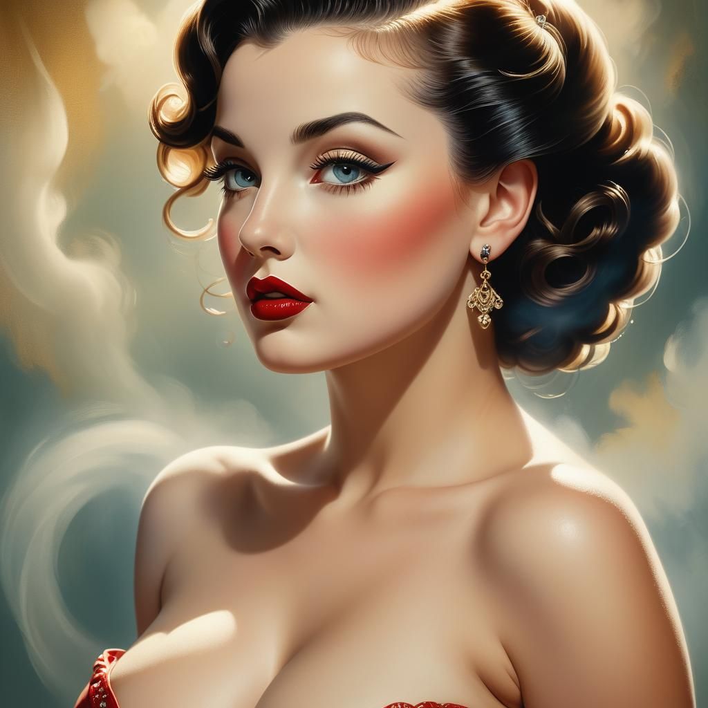Glamorous Oil Painting of a Curvy Woman