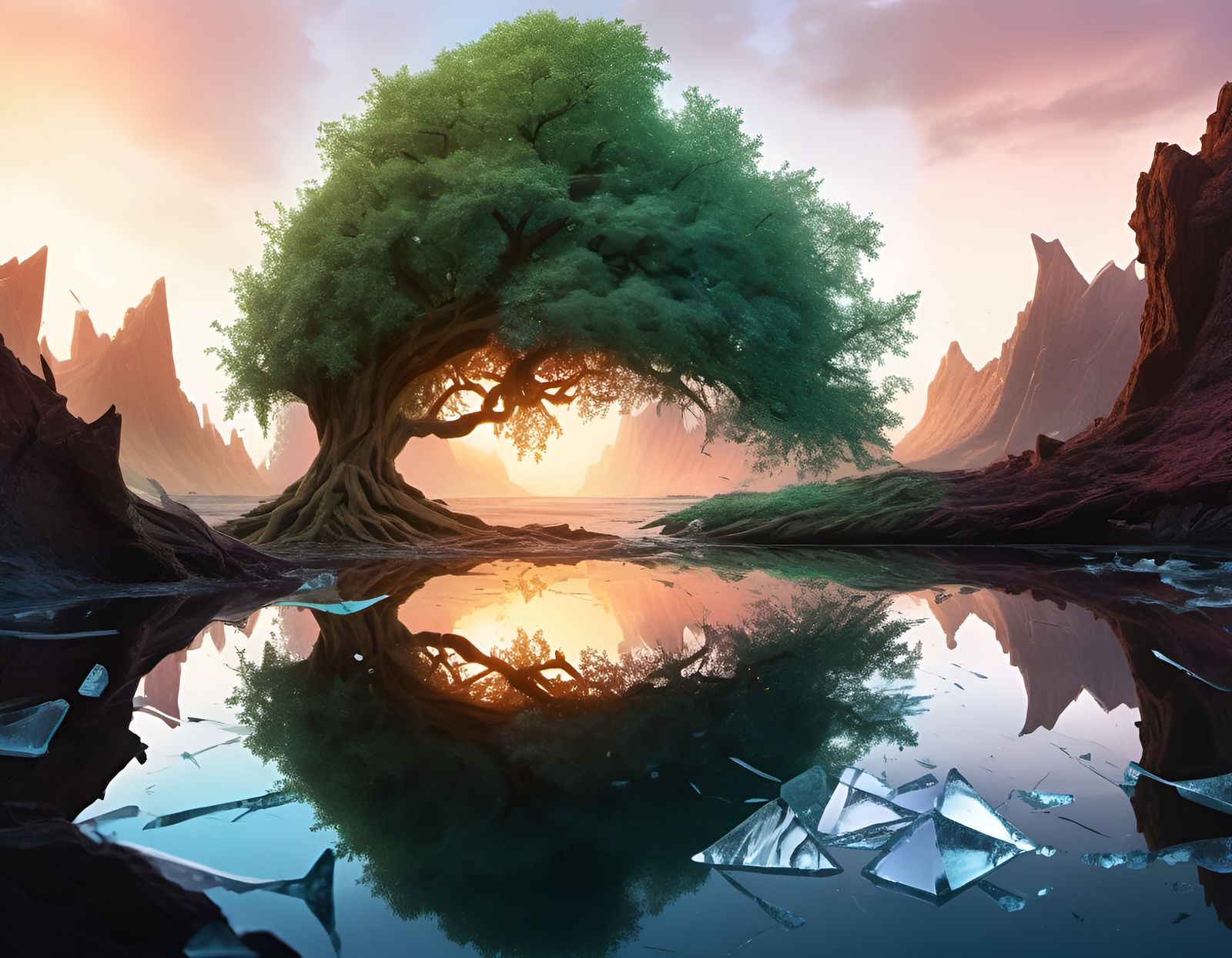 Tree of Life Reflected in Ice Shards