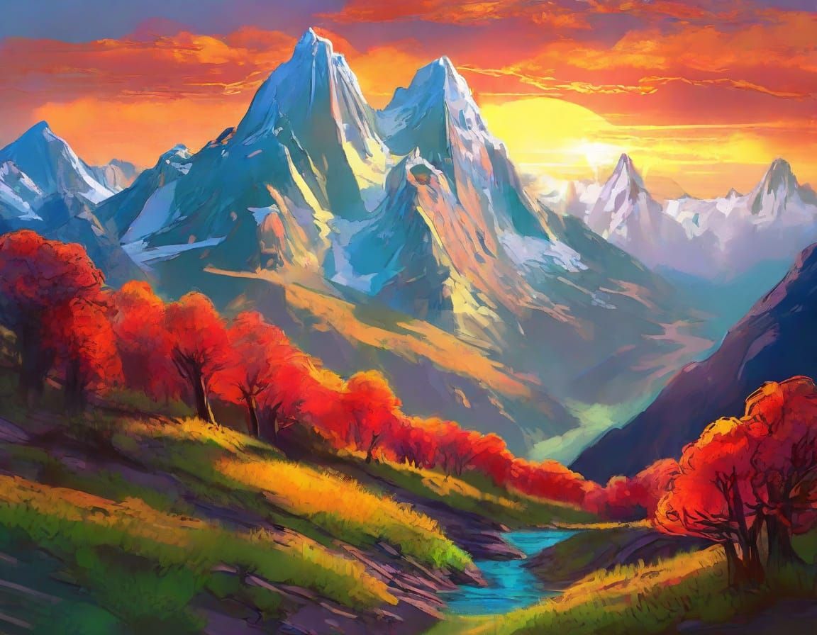 Enchanting Fantasy Landscape at Dusk in Vibrant Digital Art