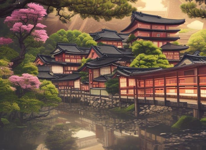 Picturesque Ancient Japanese City, Detailed Artstation Style