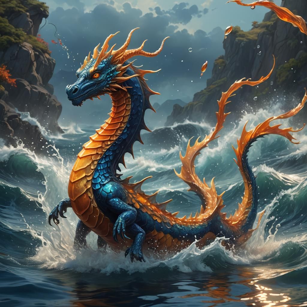 Fantastical Sea Dragon Concept Art in Oil Painting Style