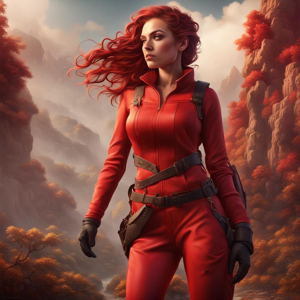 Adventurer in Red Jumpsuit: Fantasy Concept Art