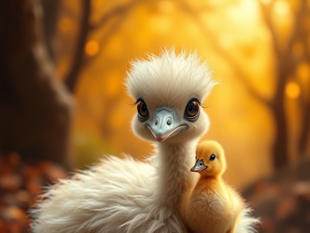 Dromedary and Duckling in Whimsical Magical Forest