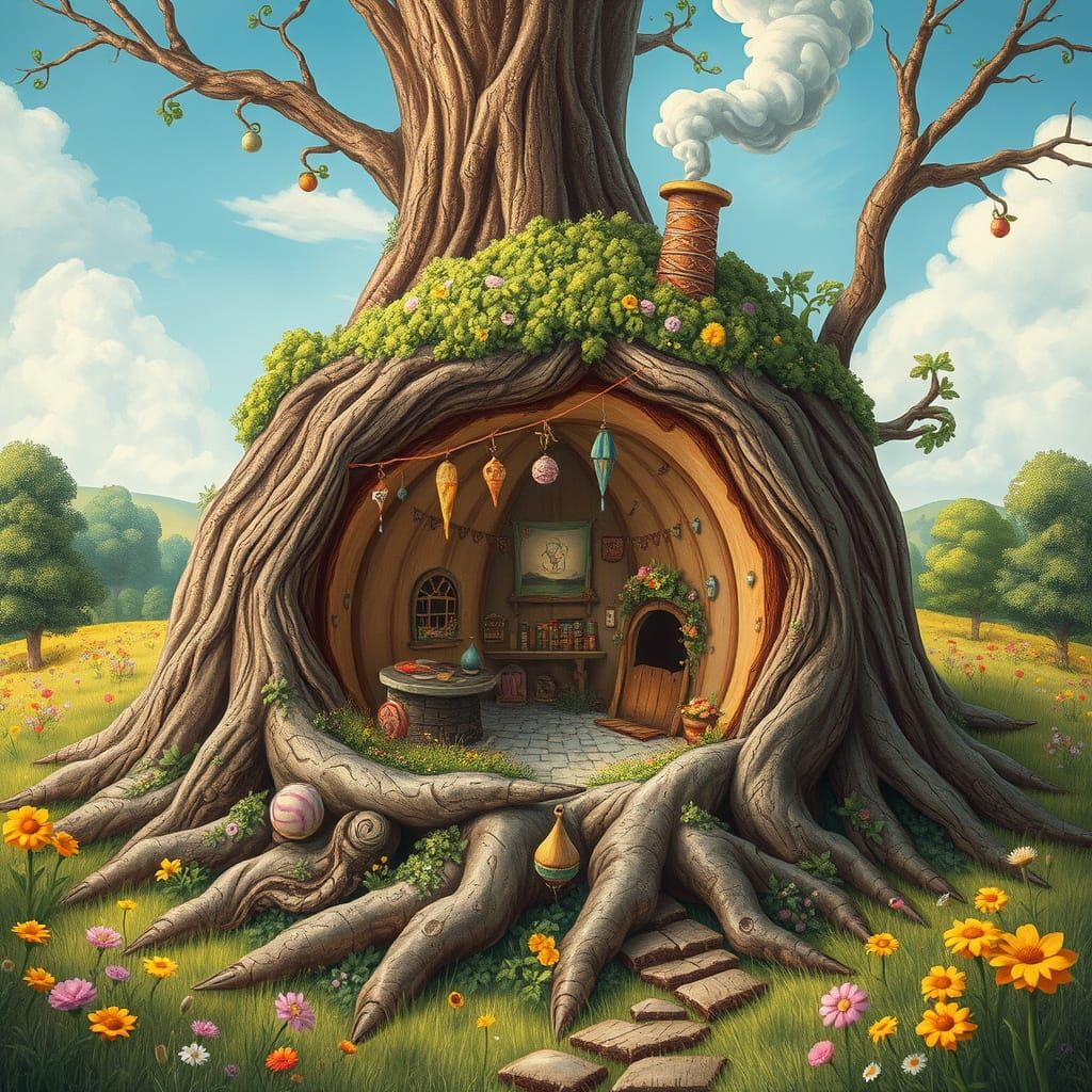 Enchanted Treehouse Cake-Hole in Hyperdetailed Mixed Media S...