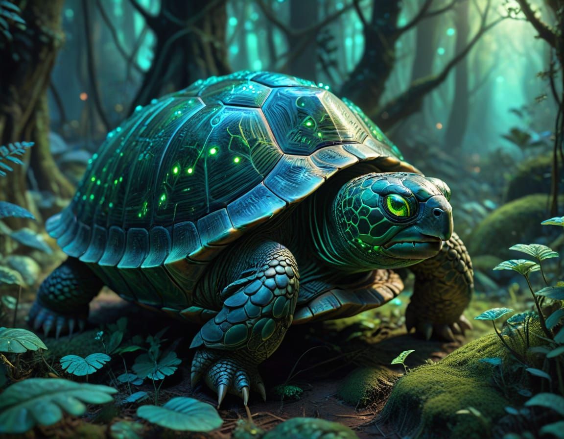 Magical Tortoise in Enchanted Forest Digital Painting