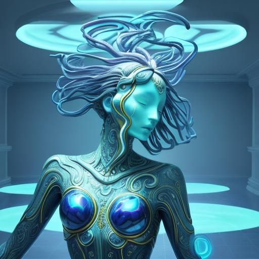 Surreal AI Room with Floating Statues in Abstract Style