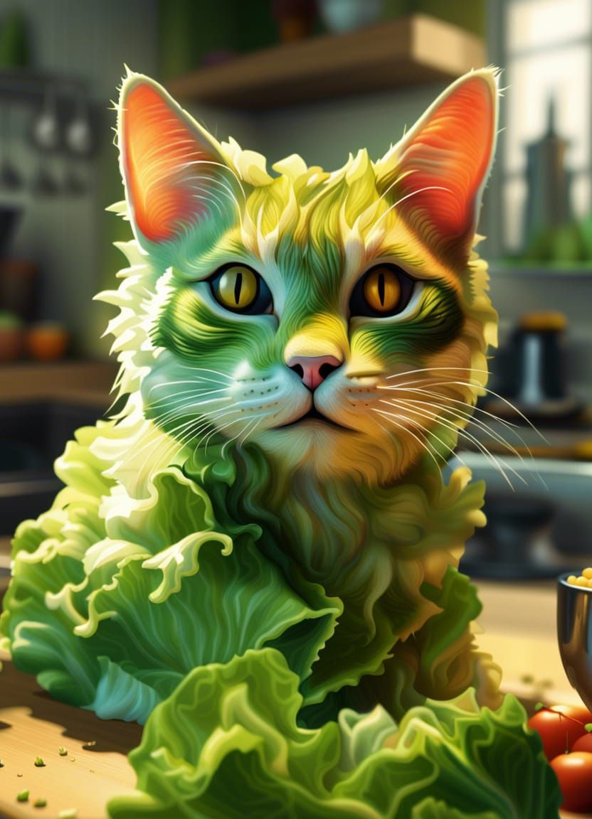 a cat made of lettuce