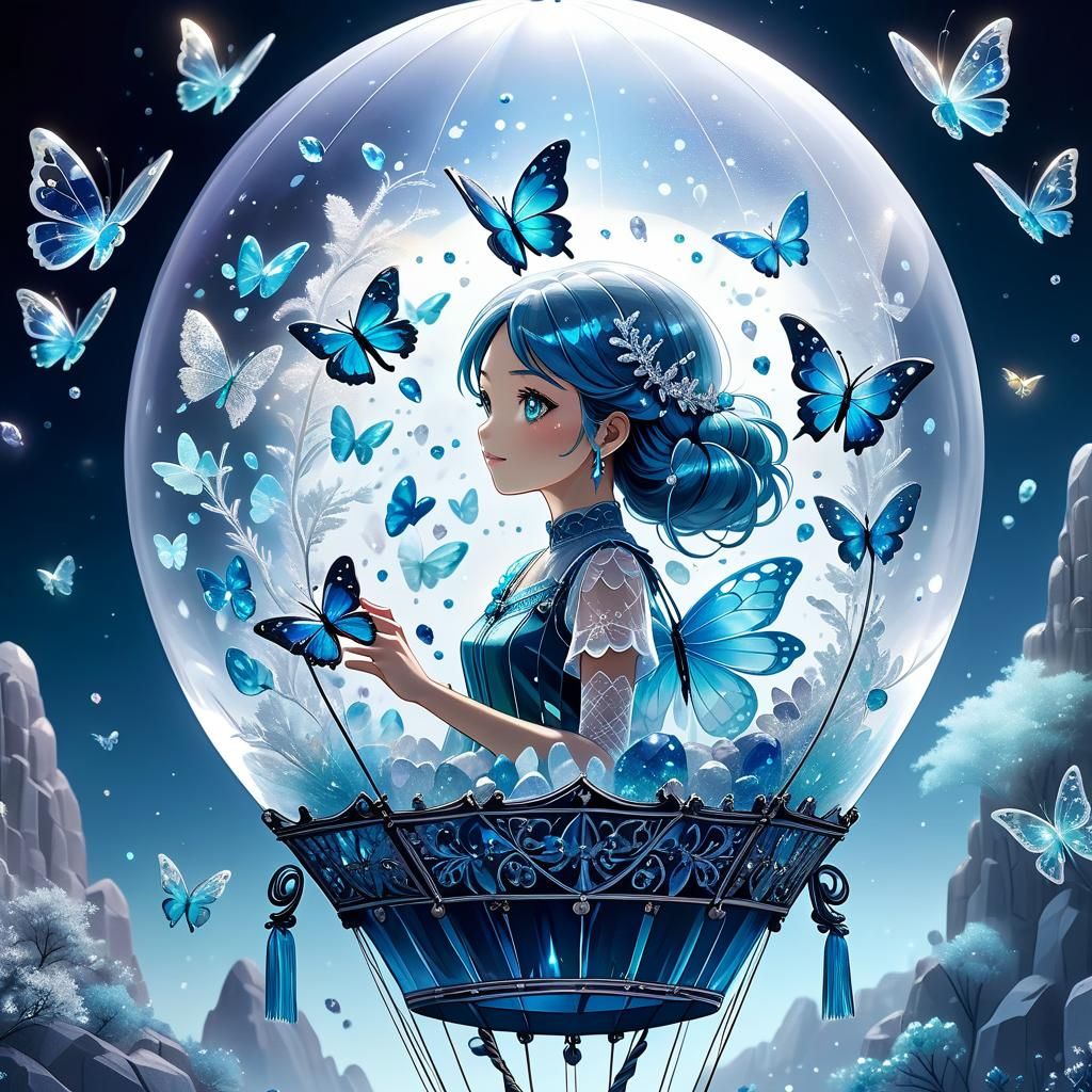 Crystal Butterfly Hot Air Balloon in Starry Sky
